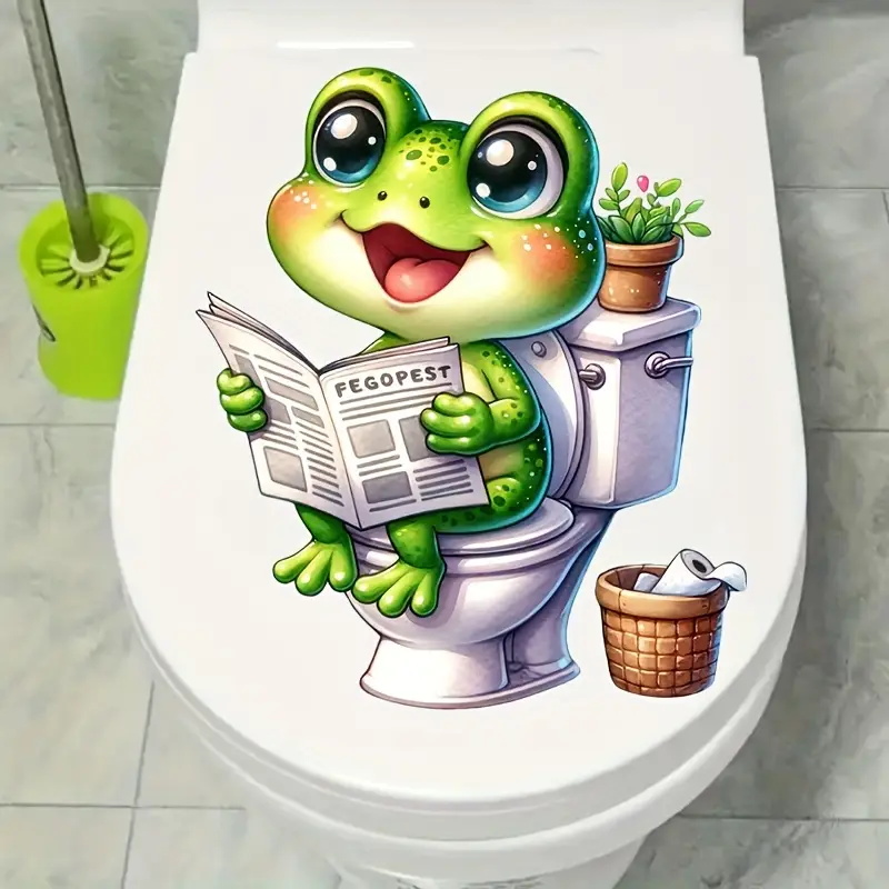 Vinyl Floor Plank - Grenouille sur toilettes lecture journal décalcomanie